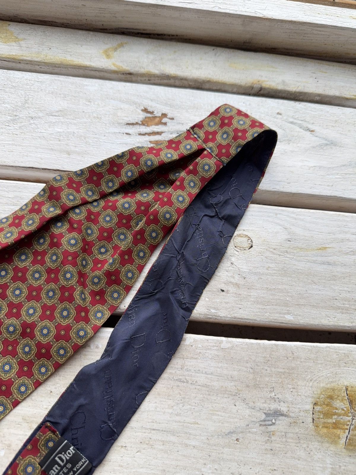 Christian Dior Monsieur × Designer Vintage Christian Dior Silk Tie Red Geometric Pattern Size ONE SIZE - 5 Thumbnail