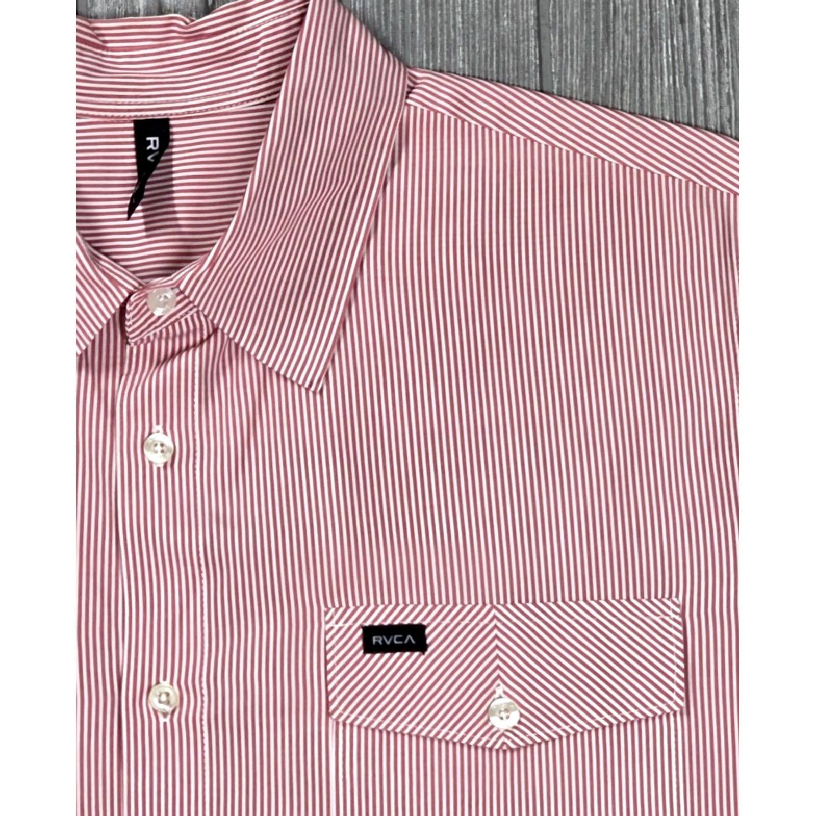 RVCA RVCA Button-Up Shirt Men L Pink White Short Sleeve Striped Poplin Casual Size US L / EU 52-54 / 3 - 3 Thumbnail
