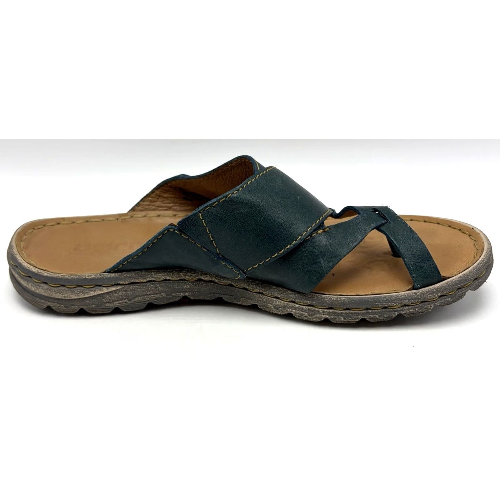 Born Born Sorja Sport Womens 9 Green Leather Slide Toe Loop Cross Strap Sandals Slip Shoes Size US 9 / IT 39 - 4 Thumbnail