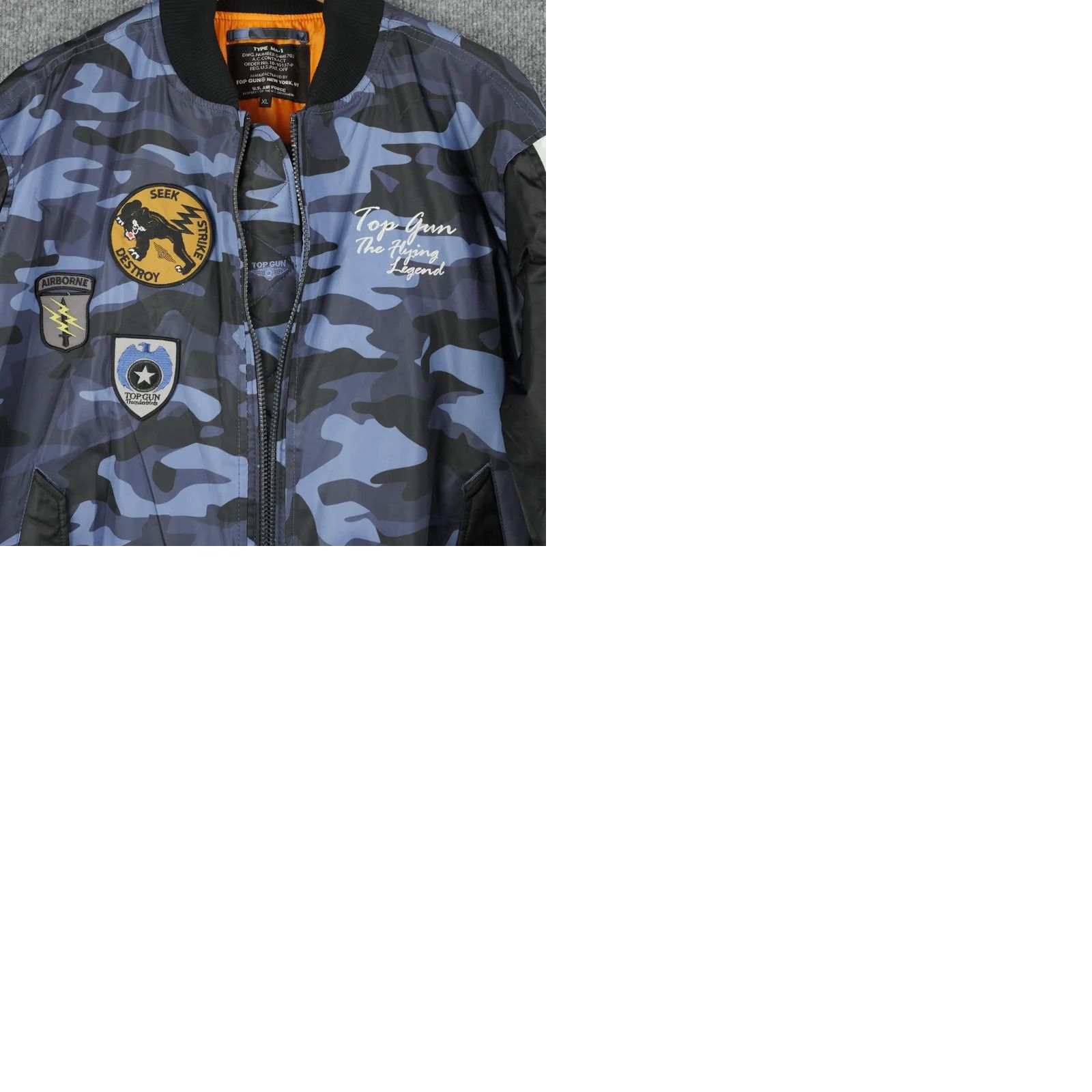 Vintage Top Gun Jacket Mens XL Blue Camo MA-1 Bomber Flight Air Force Patches Pilot Size US XL / EU 56 / 4 - 10 Thumbnail