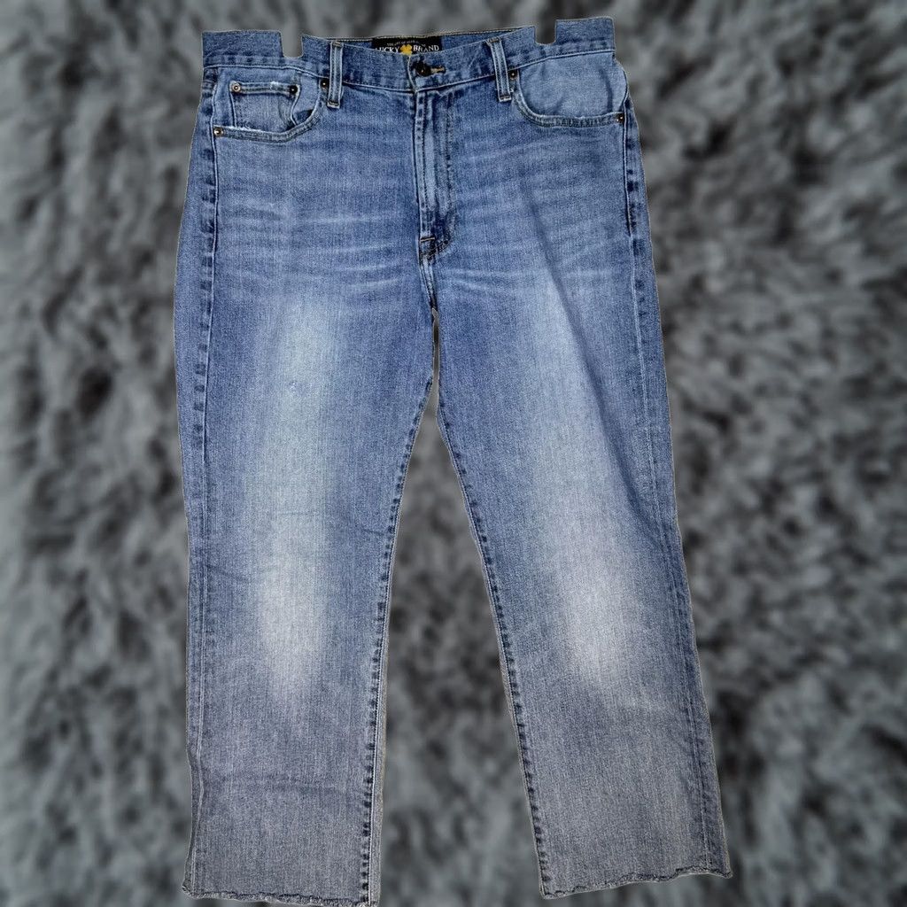 Lucky Brand VINTAGE Lucky Brand 181 Relaxed Straight Jeans Mens 34x28 Blue 1800s Style Frayed Hem Stretch Size US 34 / EU 50 - 1 Thumbnail