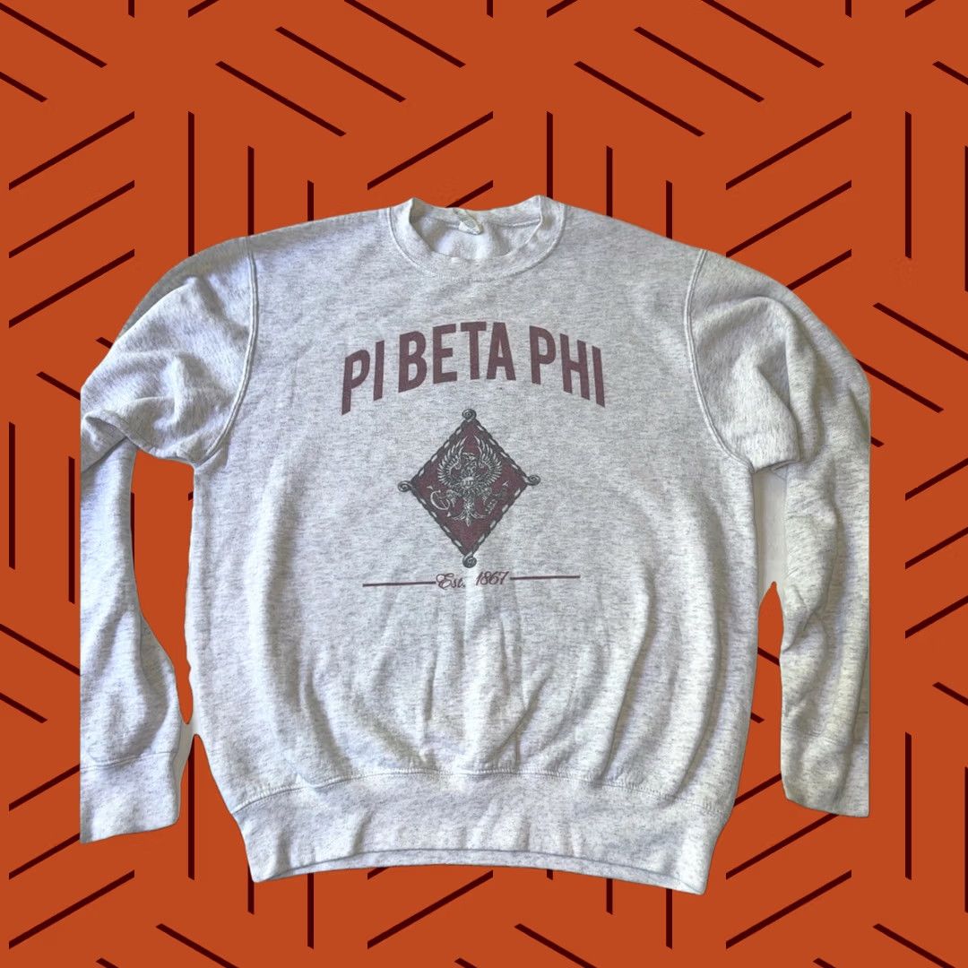 Vintage VINTAGE Pi Beta Phi Sorority Crest Lux Falcon Spear Trumpet Sweatshirt M Gray Unisex Adults T-Shirt Regular All Seasons Girls Size US M / EU 48-50 / 2 - 1 Thumbnail