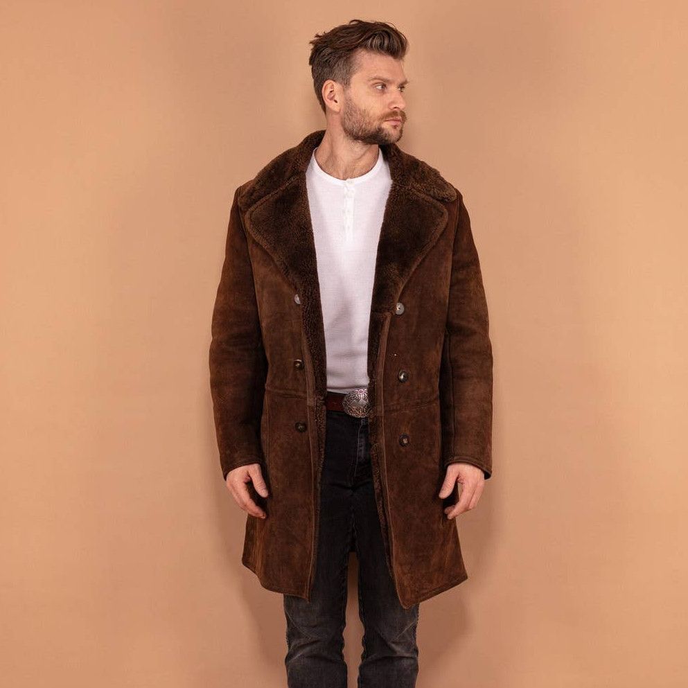 Sheepskin Coat Vintage 70's Men Sheepskin Suede Coat in Brown Grailed