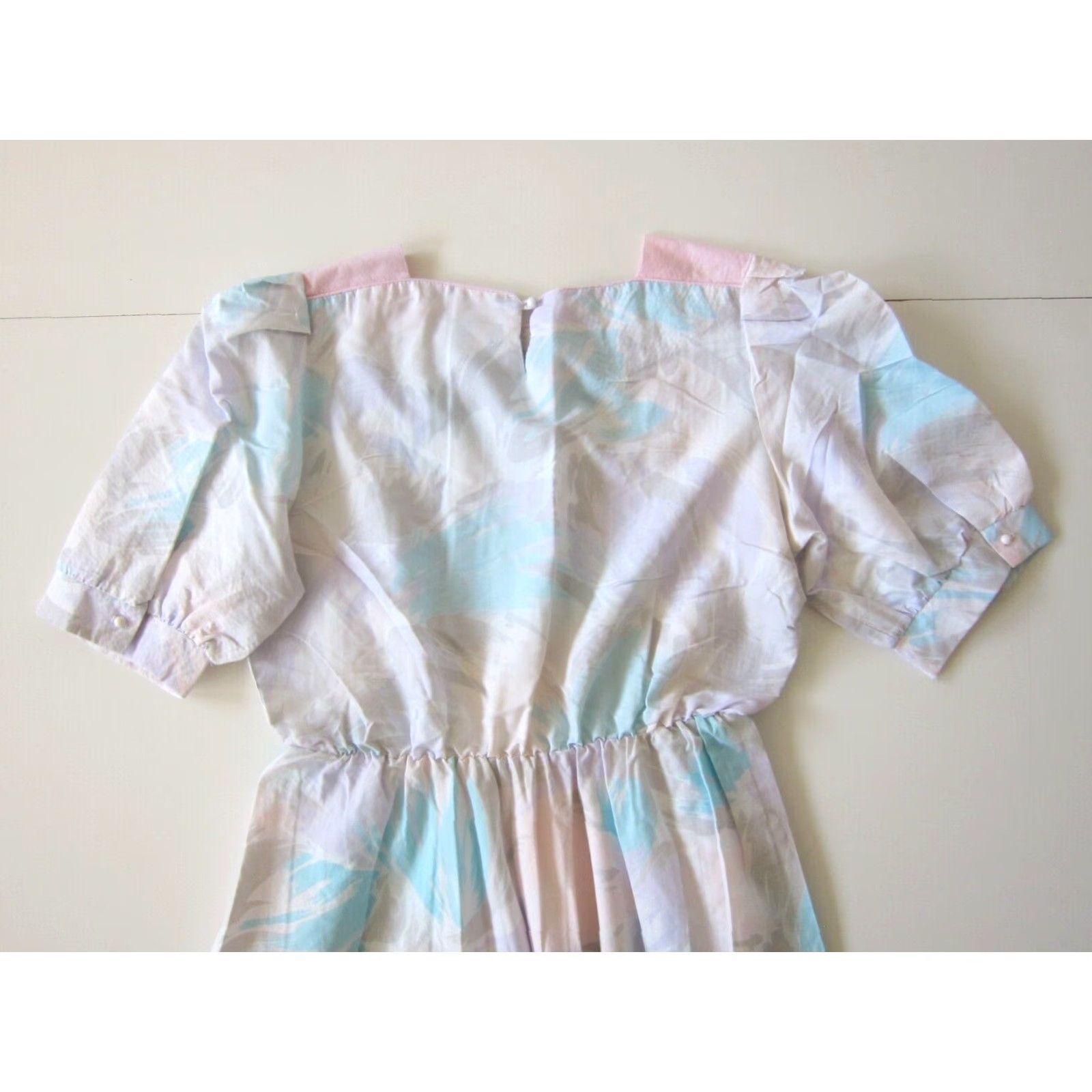 Pinko Vtg L.A. Gal Pink Blue Grey Purple Short Sleeve Sheath Empire House Dress Large Size 36" / US 14 / IT 50 - 6 Thumbnail