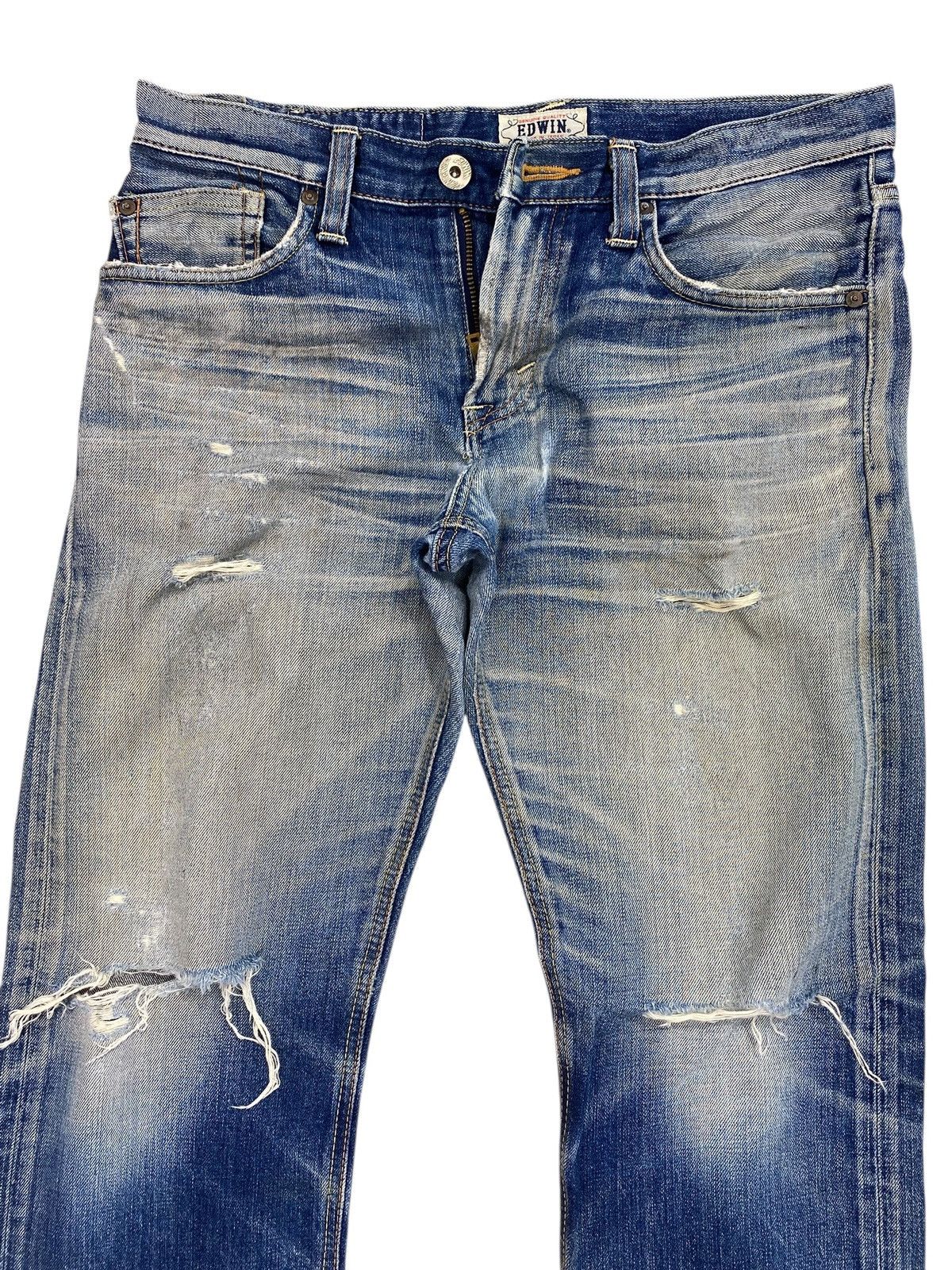 Edwin Edwin Whiskers Ripped Style Straight Cut Jeans Size US 32 / EU 48 - 2 Thumbnail