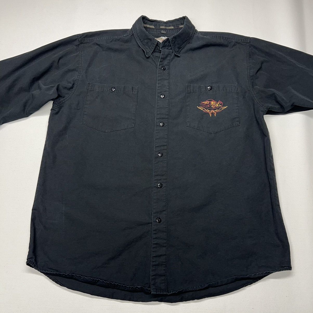 Harley Davidson × Vintage Harley Davidson Button Up Shirt Black Embroidered Logo Biker Size US XL / EU 56 / 4 - 3 Thumbnail
