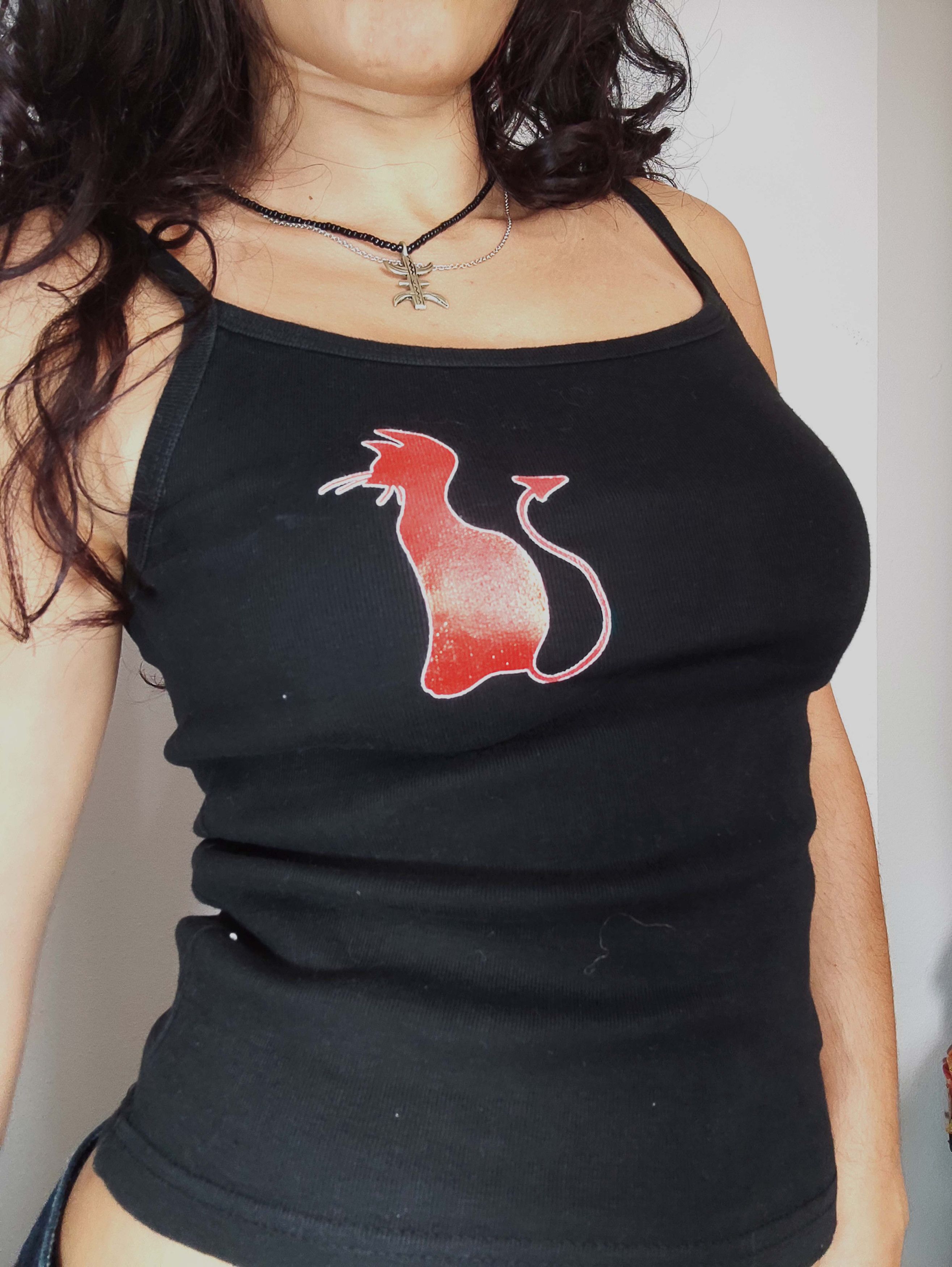 Vintage Vintage Y2k Black Cotton Tank Top with Evil Cat Size S / US 4 / IT 40 - 2 Thumbnail