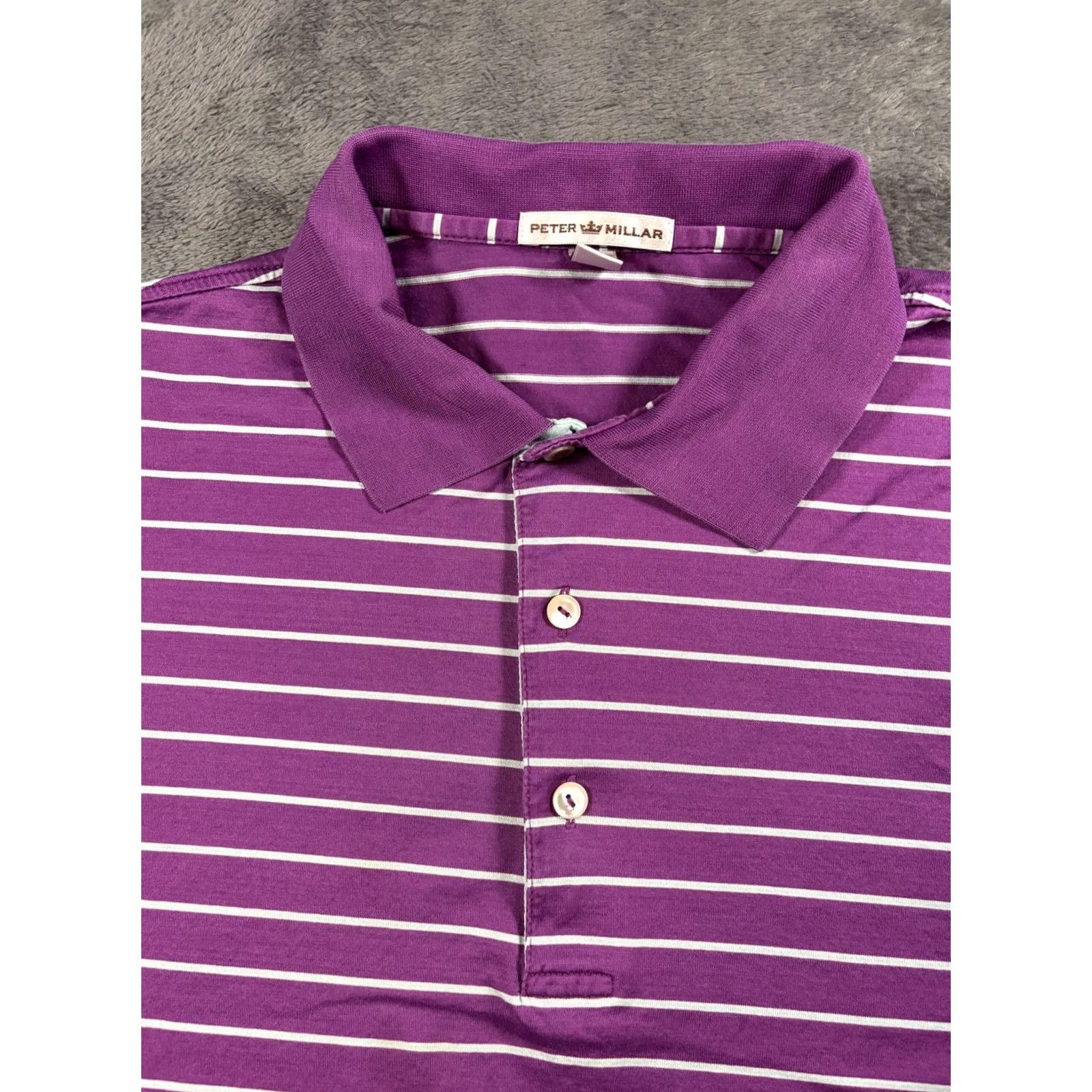Peter Millar Polo Shirt Golf Mens Medium Purple Stripe Cotton Knit Hualalai, Men's — image 2 of 6