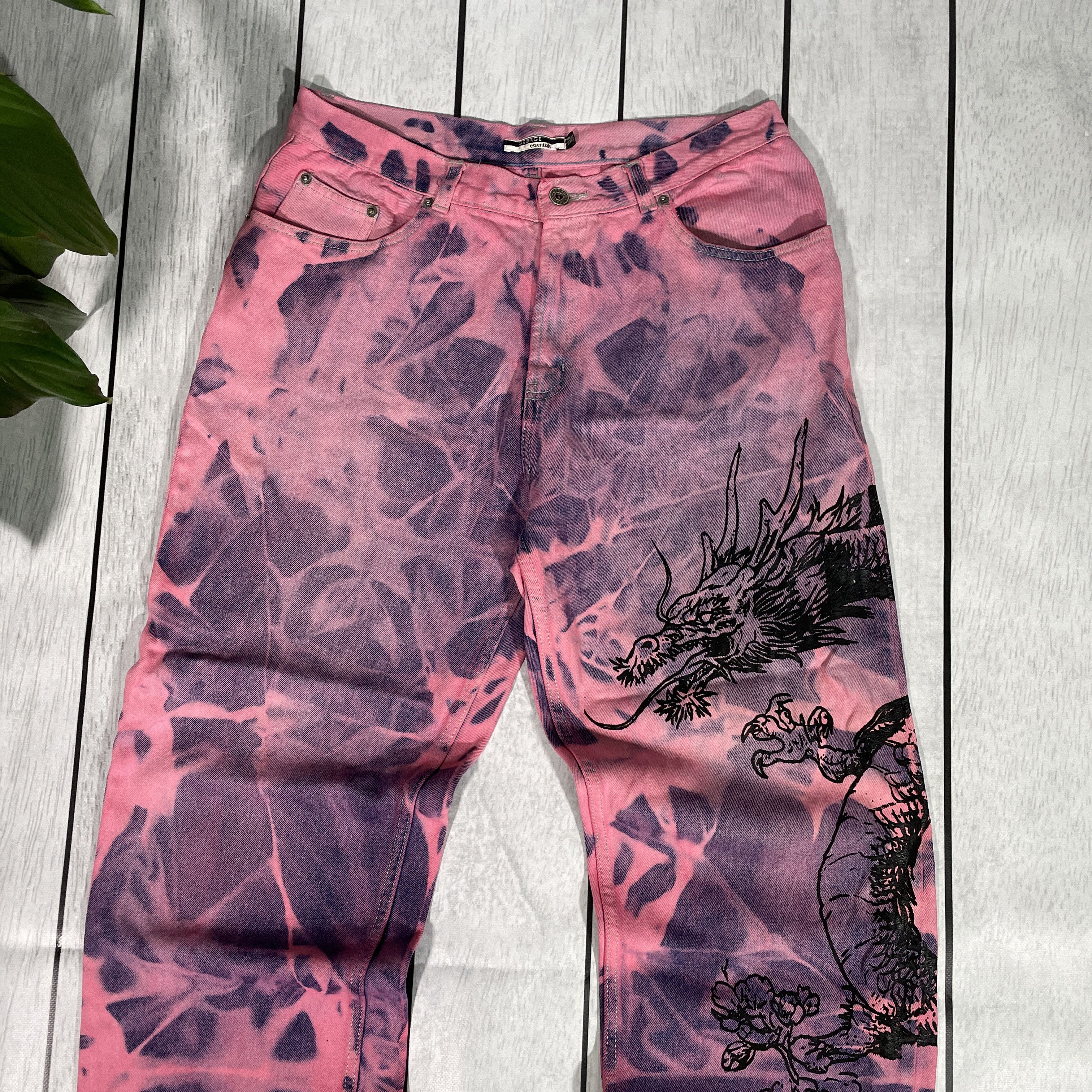 George Custom Reworked Denim Jeans Dragon – Unique Acid Wash Finish Size US 36 / EU 52 - 3 Thumbnail