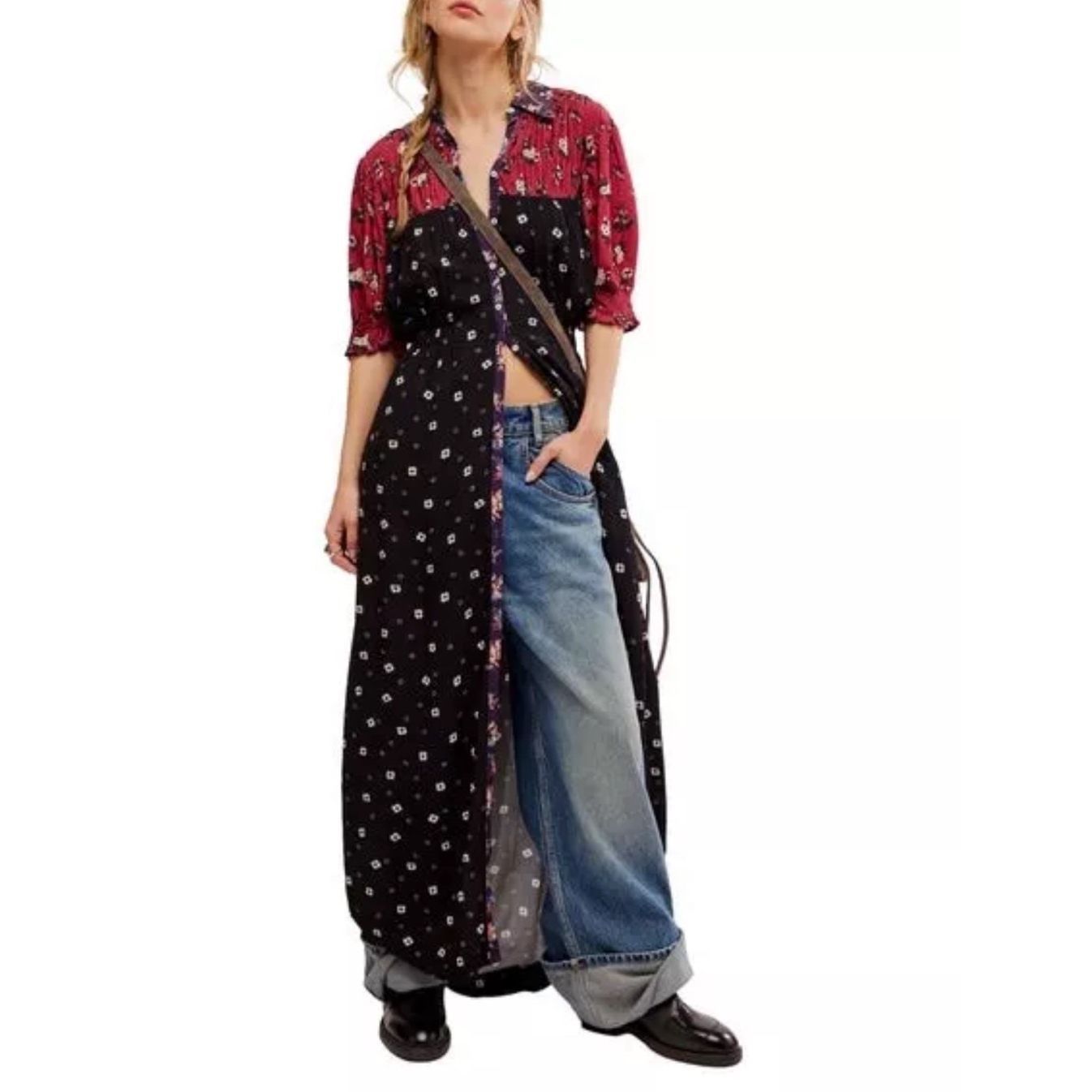 FREE PEOPLE NWT Nora midi dress in black/red Size S
