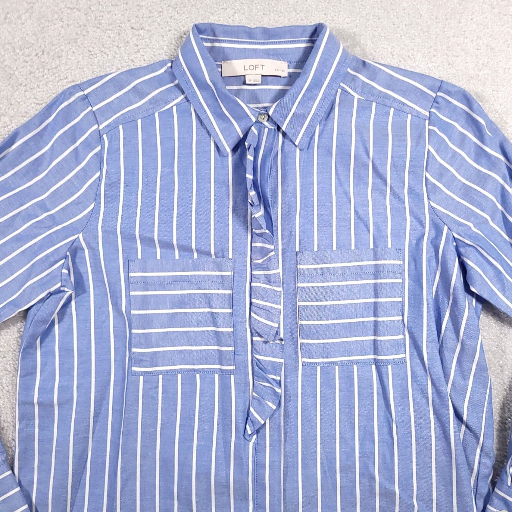 Ann Taylor VINTAGE LOFT Ann Taylor Button Up Long Sleeve Shirt Womens PS Blue Collared Striped Size S / US 4 / IT 40 - 3 Thumbnail