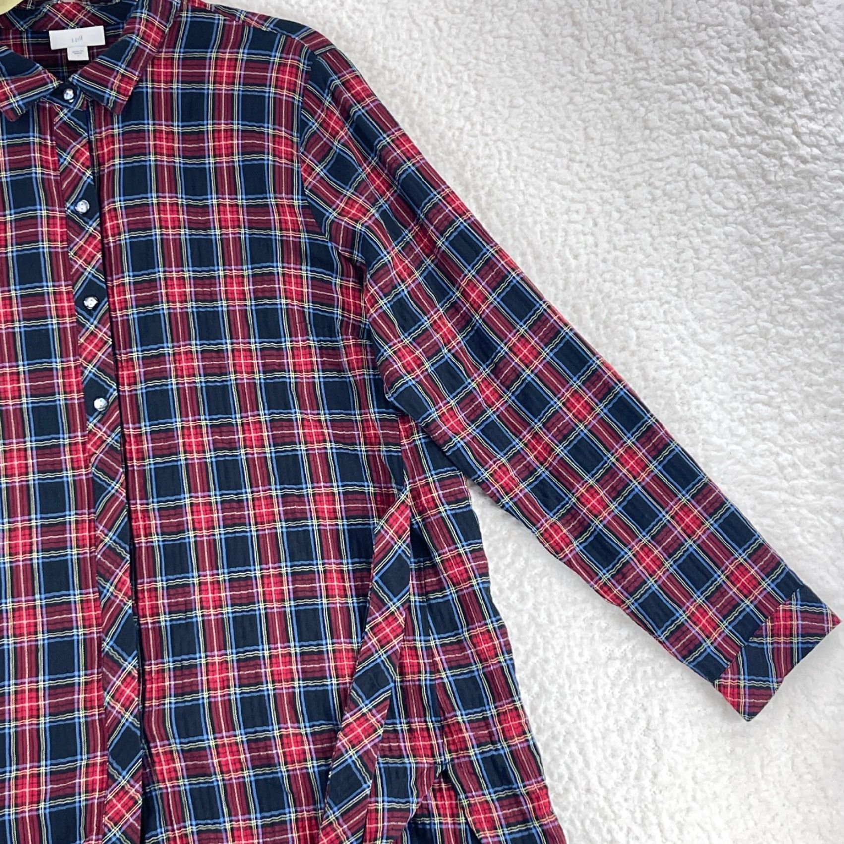 J. Jill J. Jill Red Plaid Button-Up Shirt Womens Large Long Sleeve Collared Country Casual Wear Size L / US 10 / IT 46 - 4 Thumbnail