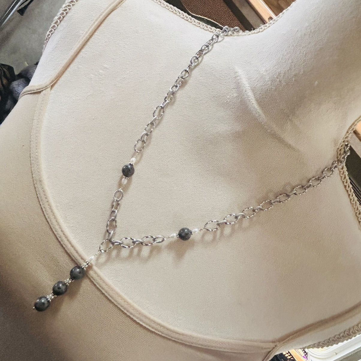 Handmade Handcrafted genuine 8mm larvikite genuine pearl set Size ONE SIZE - 1 Thumbnail