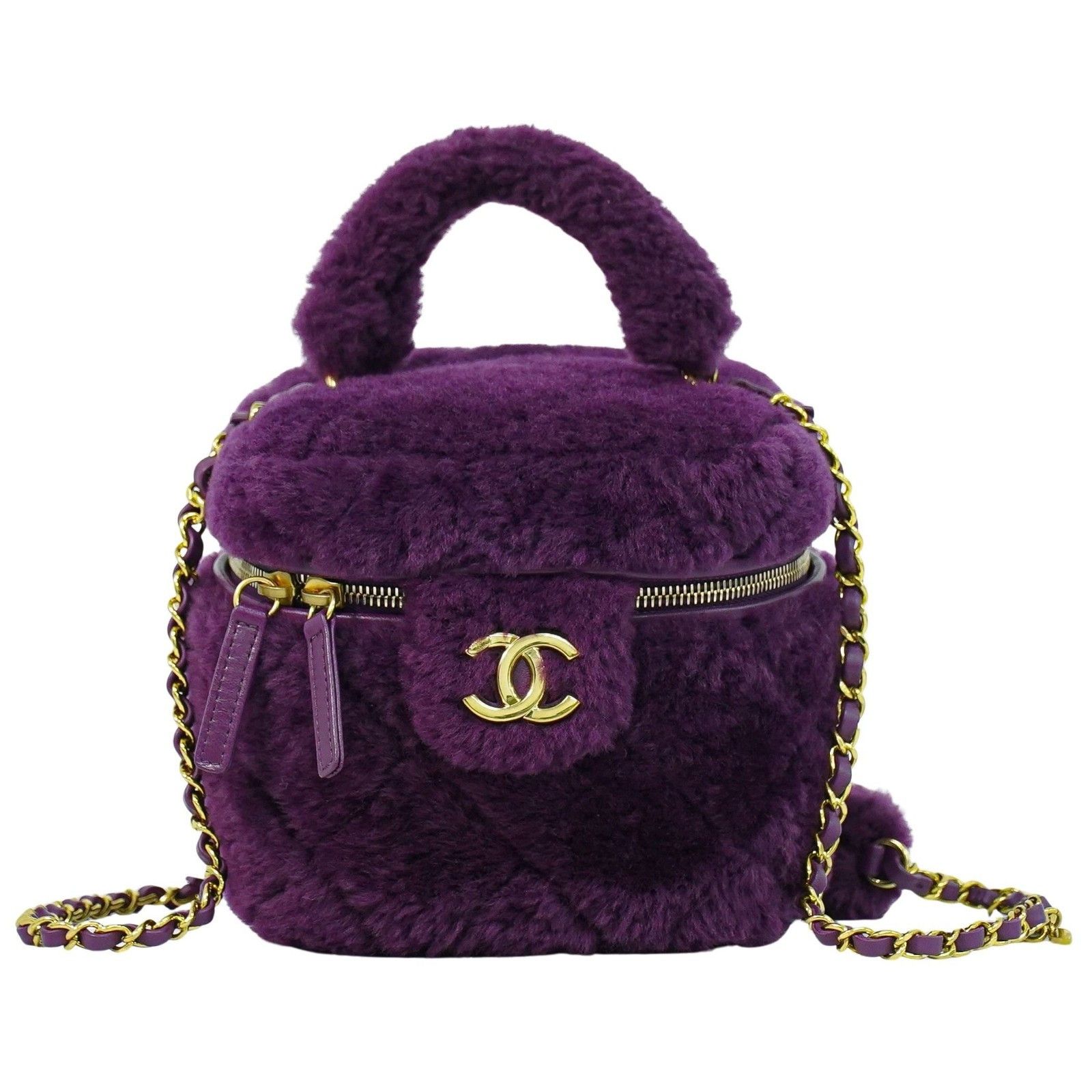 Chanel Chanel Coconing Top Handle Vanity Case with Chain Quilted Shearling Size ONE SIZE - 1 Thumbnail