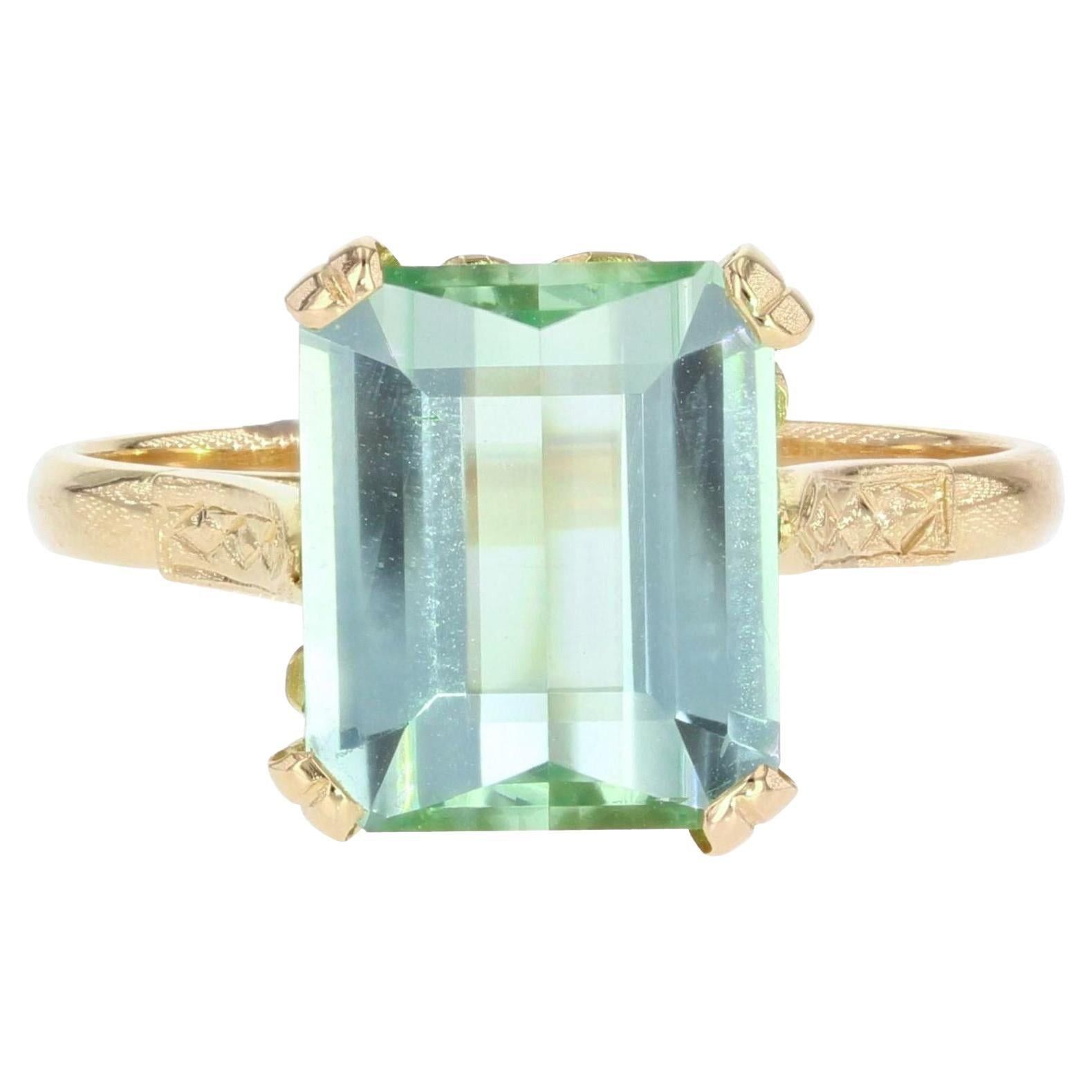 image of Vintage French 1960S 5.82 Carat Watermint Tourmaline 18 Karat Yellow Gold Ring, Women's