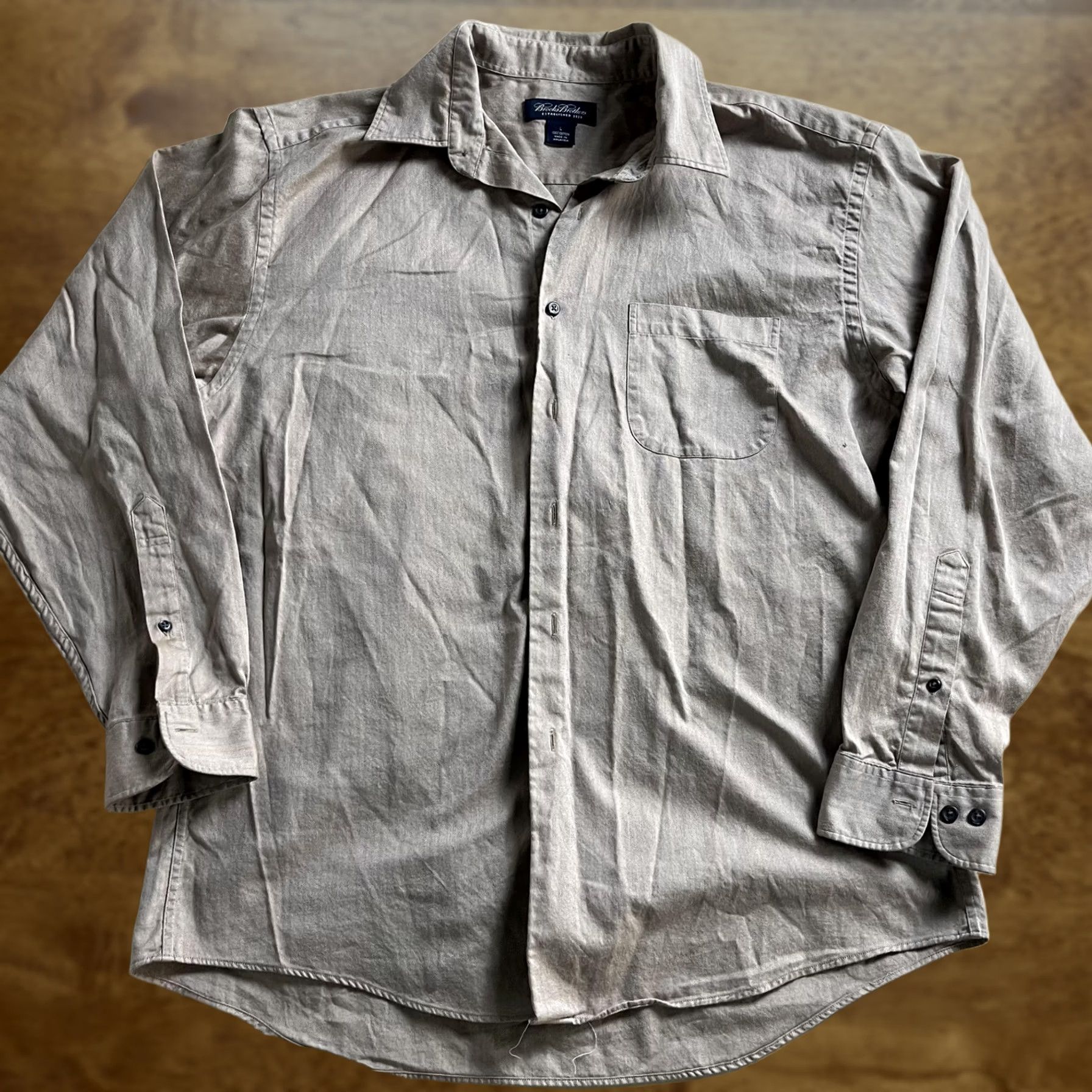 Brooks Brothers Brooks Brothers Y2K Shirt Mens Large Beige Herringbone Long Sleeve Button Up Size US L / EU 52-54 / 3 - 1 Thumbnail