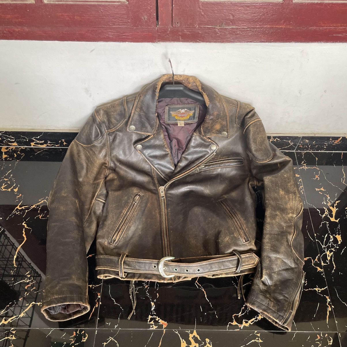 Harley Davidson Harley Davidson 90s - Distressed Leather Jacket Size US M / EU 48-50 / 2 - 1 Thumbnail