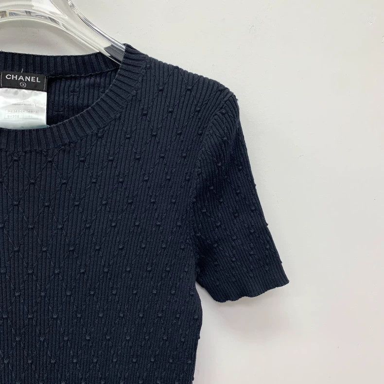 Chanel Chanel Black jacquard cotton round-neck short-sleeved knit Size S / US 4 / IT 40 - 3 Thumbnail