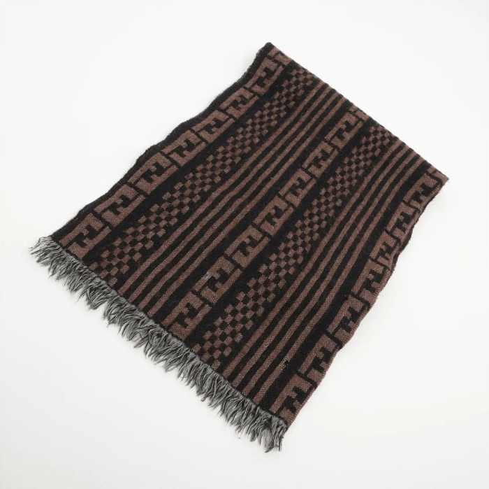 Fendi Fendi Logo Wool Scarf Brown x Black Size ONE SIZE - 1 Thumbnail