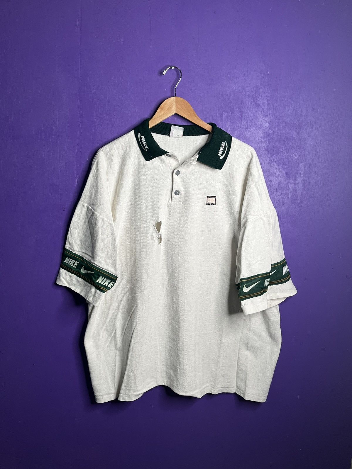 Nike × Vintage Vintage 90s Nike sleeve logo polo shirt Size US XXL / EU 58 / 5 - 1 Thumbnail