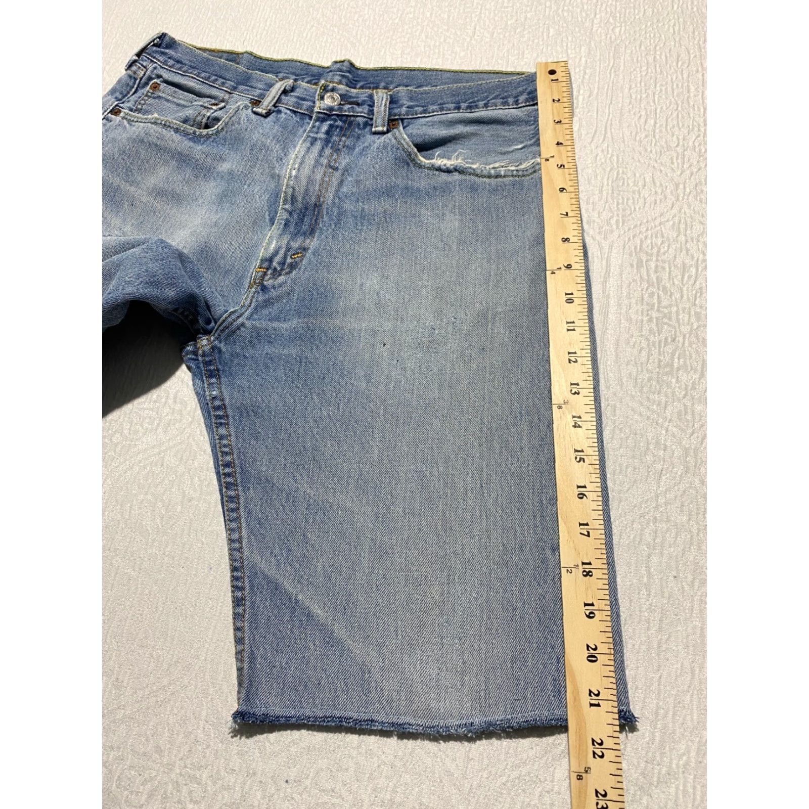 Levi's VINTAGE Levi's 505 Jean Shorts Mens 36×11 Blue Hemmed Denim Distressed Pockets Bermuda Casual 5-Pocket Design Men Shirt? Size US 36 / EU 52 - 7 Thumbnail
