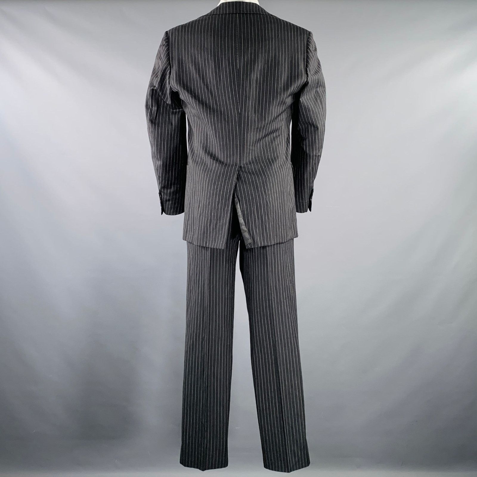 Belvest 40 Grey White Pinstripe Wool Linen Single Breasted Suit Size 40R - 3 Thumbnail