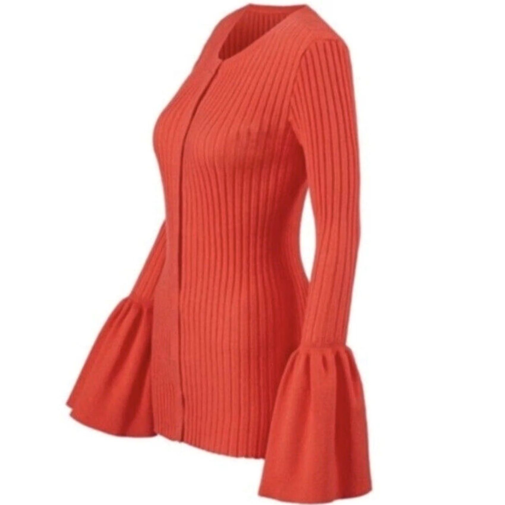 Vintage Cabi Cardigan Sweater Ribbed Bell Long Sleeve Hibiscus Red Coral 5285 S Women Cardigan 70% Cotton 40% Nylon Size S / US 4 / IT 40 - 3 Thumbnail