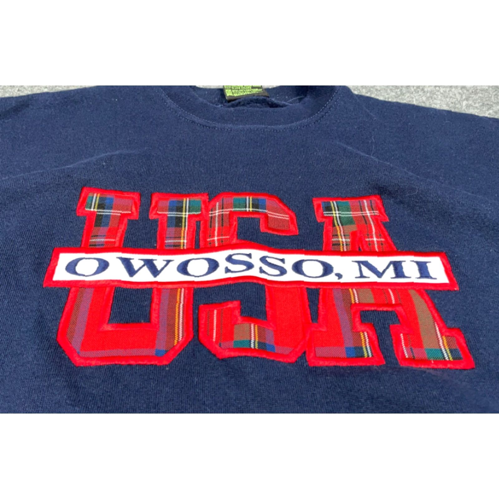 Vintage VTG 90s Owosso Michigan Embroidered Sweatshirt Dark Blue XL Mens 50-50 USA Made TSI Size US XL / EU 56 / 4 - 4 Thumbnail