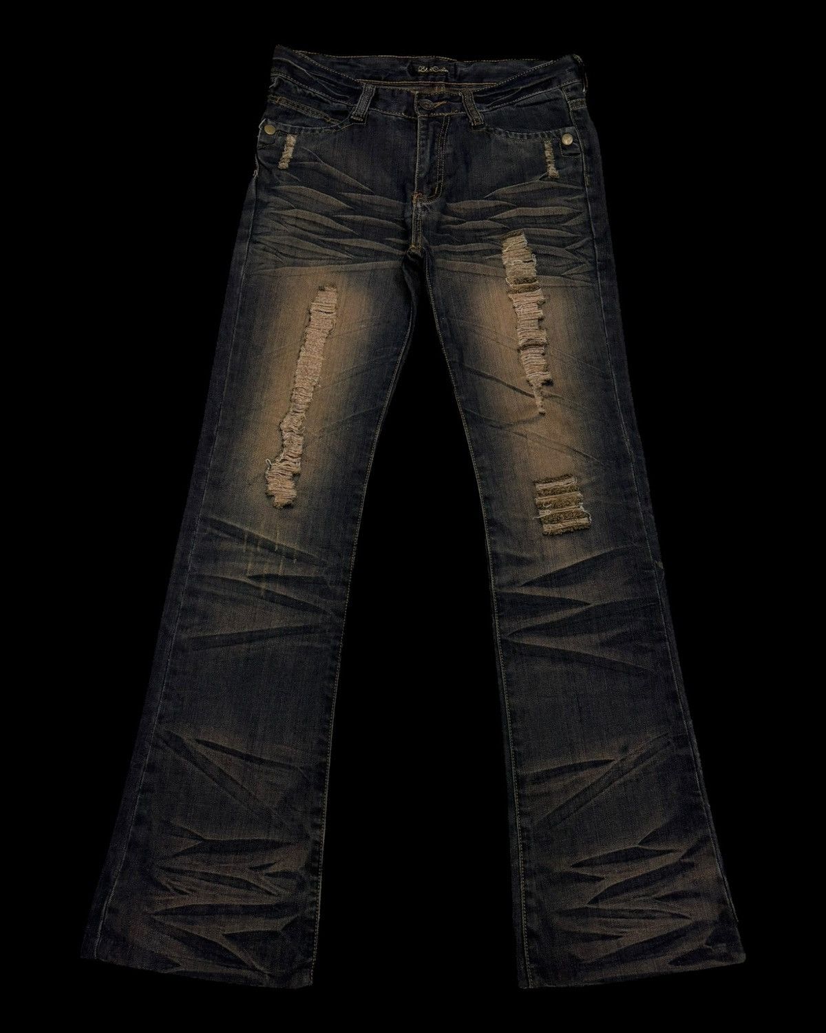 14th Addiction × KMRii × Yasuyuki Ishii 🔥FLARE JEANS WHISKER BLACK CROWN CLAW MARK DISTRESS JEAN Size US 32 / EU 48 - 1 Thumbnail