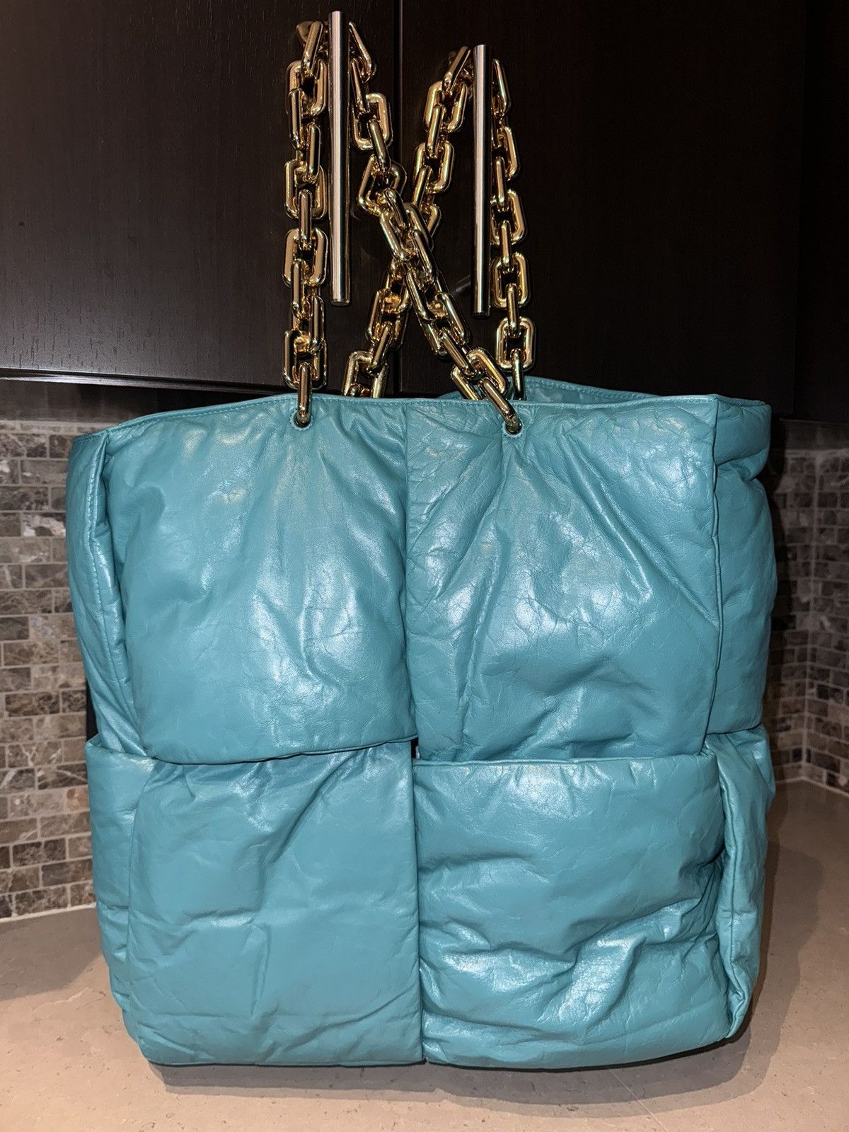 Bottega Veneta Bottega Veneta Teal Calfskin Leather Chain Tote Size ONE SIZE - 1 Thumbnail