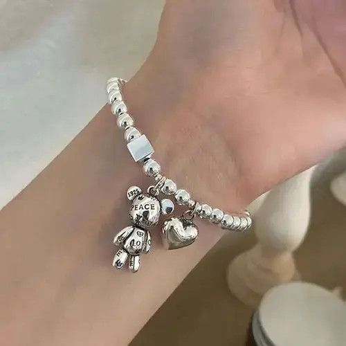 Japanese Brand × Jewelry Trendy Bear Animal & Love Heart Silver Charm Bracelets Size ONE SIZE - 2 Thumbnail