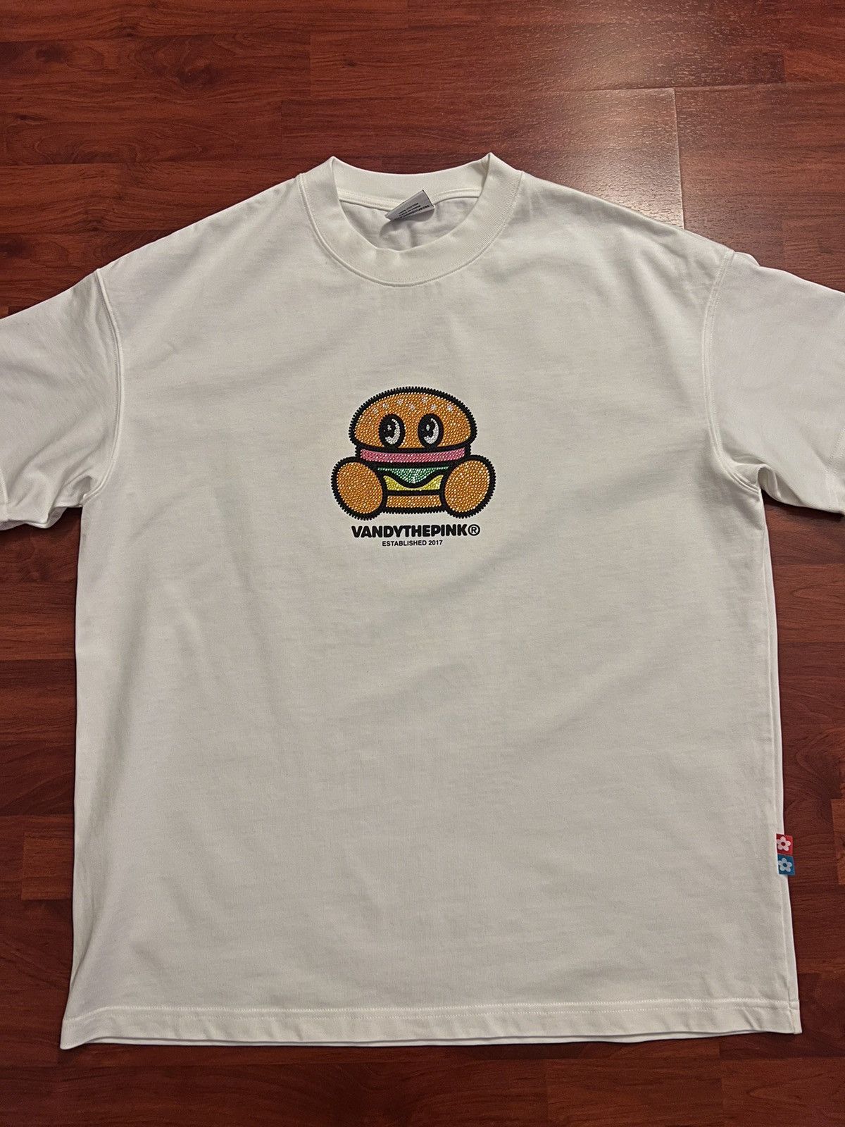 image of Vandy The Pink Rhinestone Burger Tee in White, Men's (Size Medium)