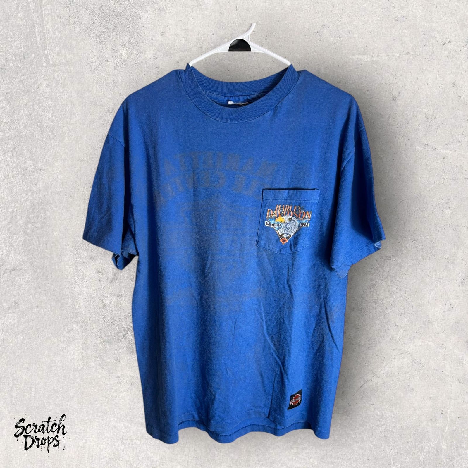Harley Davidson Vtg 90s Harley Davidson AOP Shirt Size L Blue Single Stitch Size US L / EU 52-54 / 3 - 1 Thumbnail