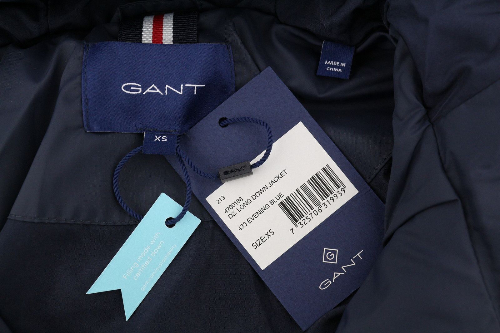 Gant LONG DOWN XS Evening Blue Quilted Jacket 87273 Size XS / US 0-2 / IT 36-38 - 14 Thumbnail