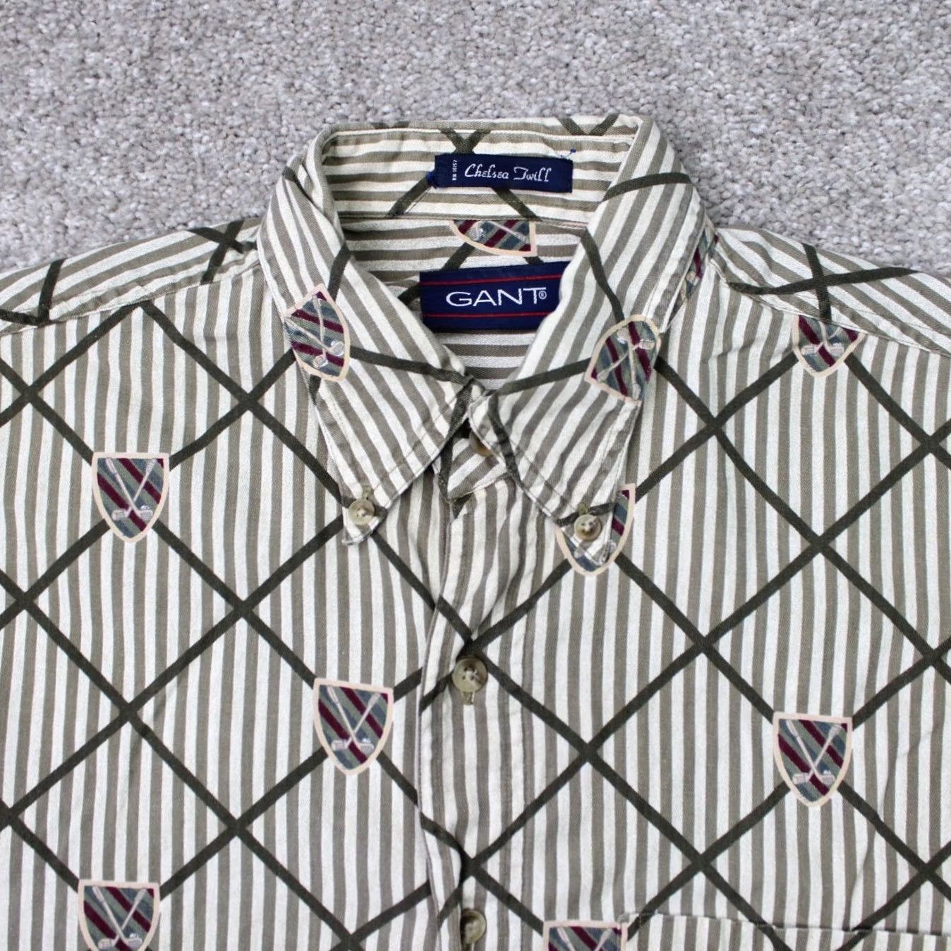 Gant GANT Chelsea Twill AOP Shirt Mens Large Green/Gray All Over Print S/S Size US L / EU 52-54 / 3 - 6 Thumbnail