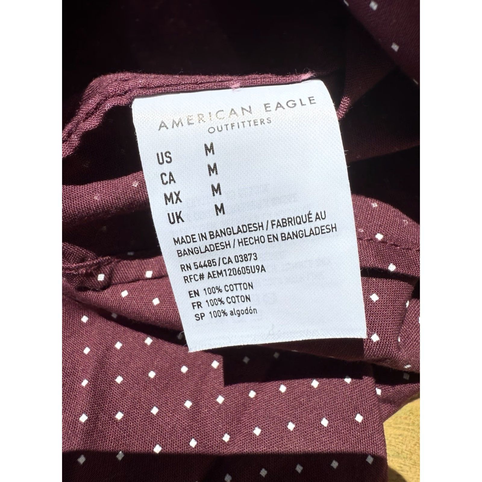 Vintage American Eagle Mens Maroon & White Polka Dot Button Down Collar Shirt M NWT Size US M / EU 48-50 / 2 - 7 Thumbnail