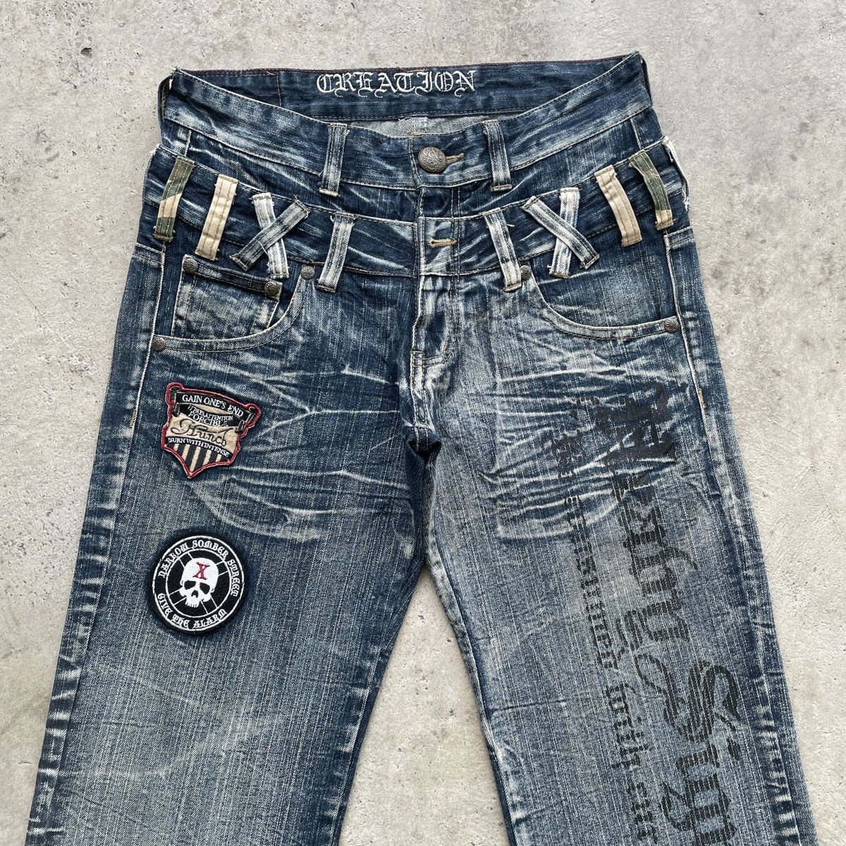 Japanese Brand Rare💥 Vintage Japanese Double Waist Jeans Patch Faded Pants Size US 31 - 3 Thumbnail