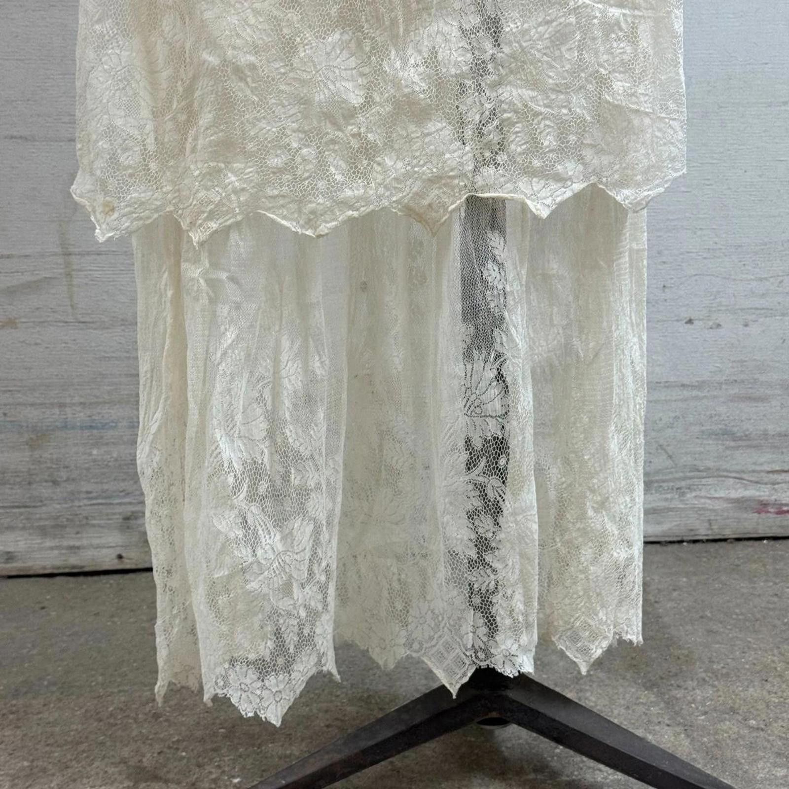 Other Antique 1910s Edwardian Tea Gown XS White Cotton Lace Dress Size XS / US 0-2 / IT 36-38 - 2 Thumbnail
