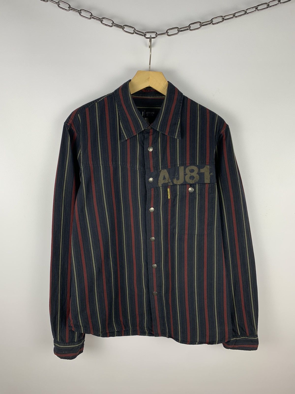 Armani Vintage Armani Jeans Striped Shirt Mens Avant-Garde Top Y2K Size US L / EU 52-54 / 3 - 1 Thumbnail
