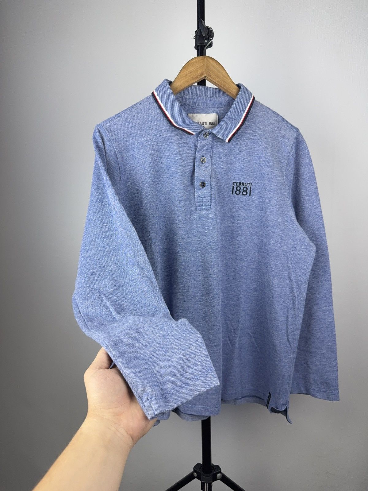 Cerruti 1881 × Designer Cerruti 1881 Blue Long Sleeve Polo Shirt – Size L-XL Size US L / EU 52-54 / 3 - 3 Thumbnail