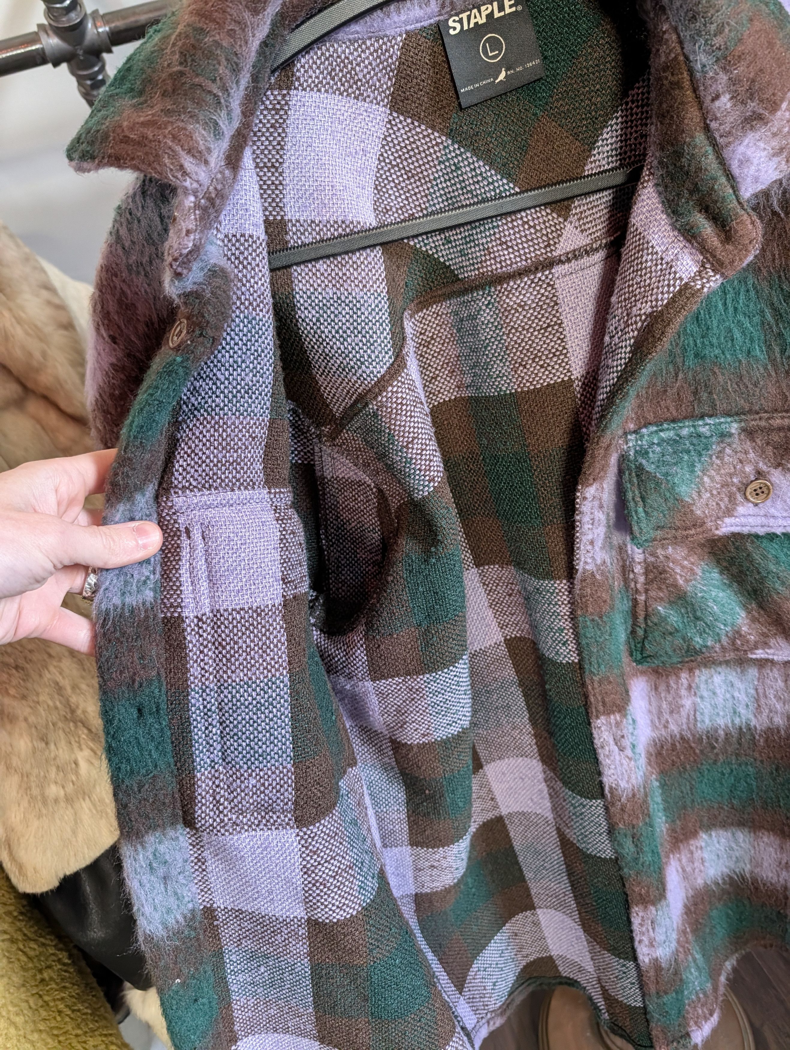 Staple Purple/Brown Plaid Fuzzy CPO Jacket sz L Size US L / EU 52-54 / 3 - 7 Thumbnail