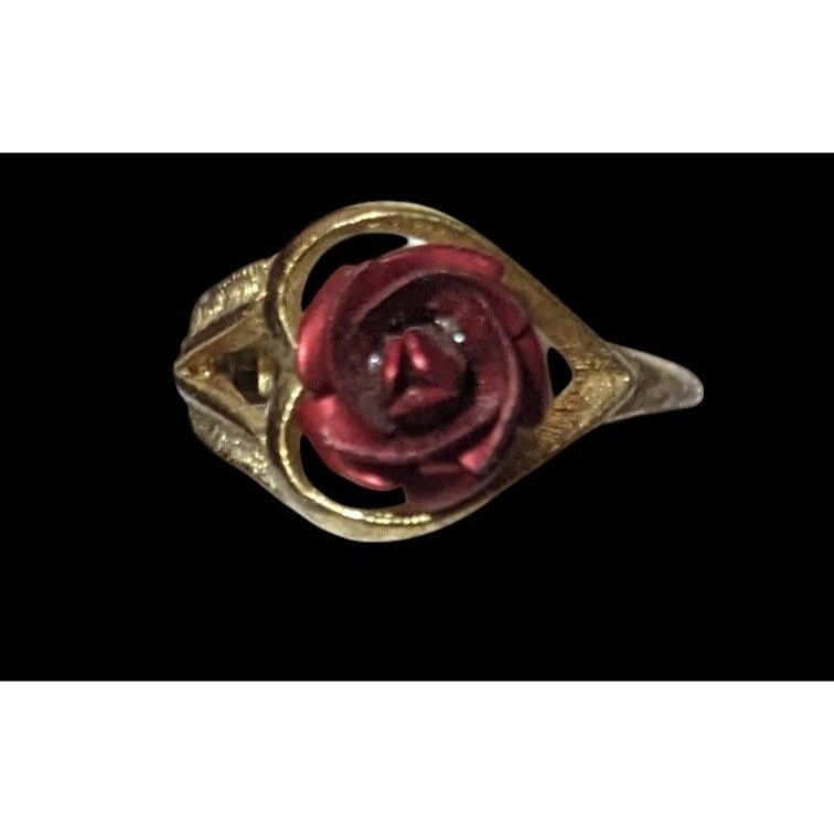 Other Vintage Open Heart Red Rose Gold Tone Fashion Ring Size 6 Size ONE SIZE - 1 Thumbnail
