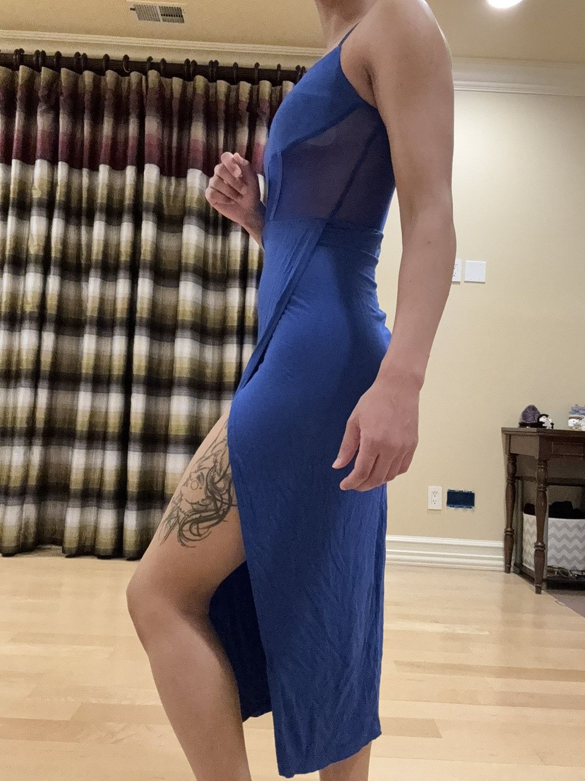 Fashion Nova Fashion Nova Royal Blue Sheer-Panel High-Slit Midi Dress Size S / US 4 / IT 40 - 2 Thumbnail