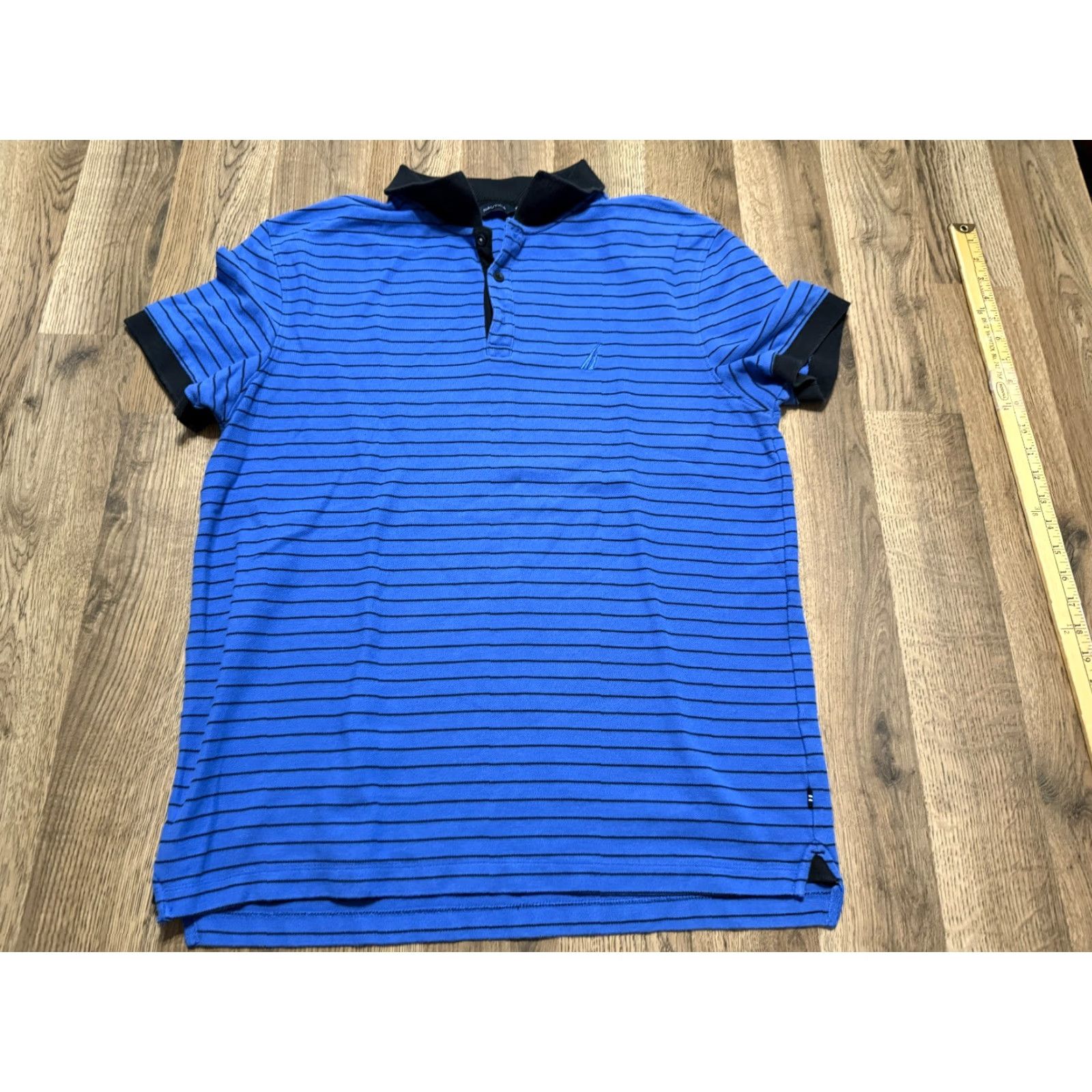 Nautica Nautica Polo Shirt Blue Black Striped Short Sleeve Size L Mens Regular Fit Button Size US L / EU 52-54 / 3 - 2 Thumbnail