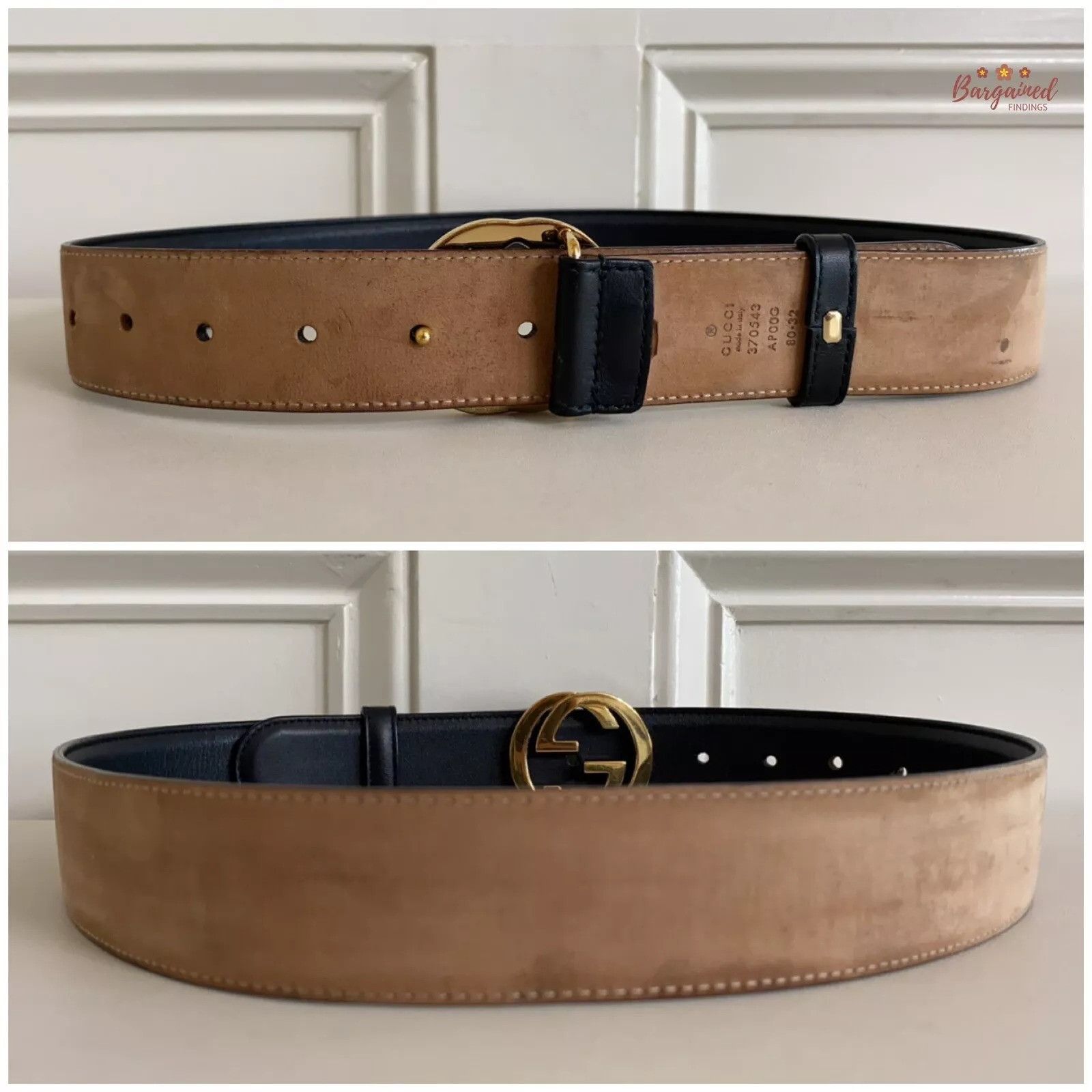 Gucci Gucci Black Calfskin Leather Gold Interlocking G Buckle Belt Size 28 - 10 Thumbnail
