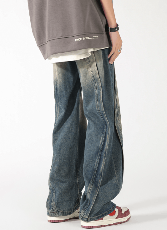 Japanese Brand American washed distressed patchwork scimitar loose jeans Size US 32 / EU 48 - 4 Thumbnail