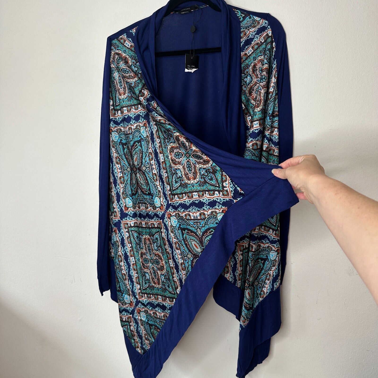 Other Vertigo Satin High Low Paisley Royal Blue Drape Cardigan S Size S / US 4 / IT 40 - 6 Thumbnail