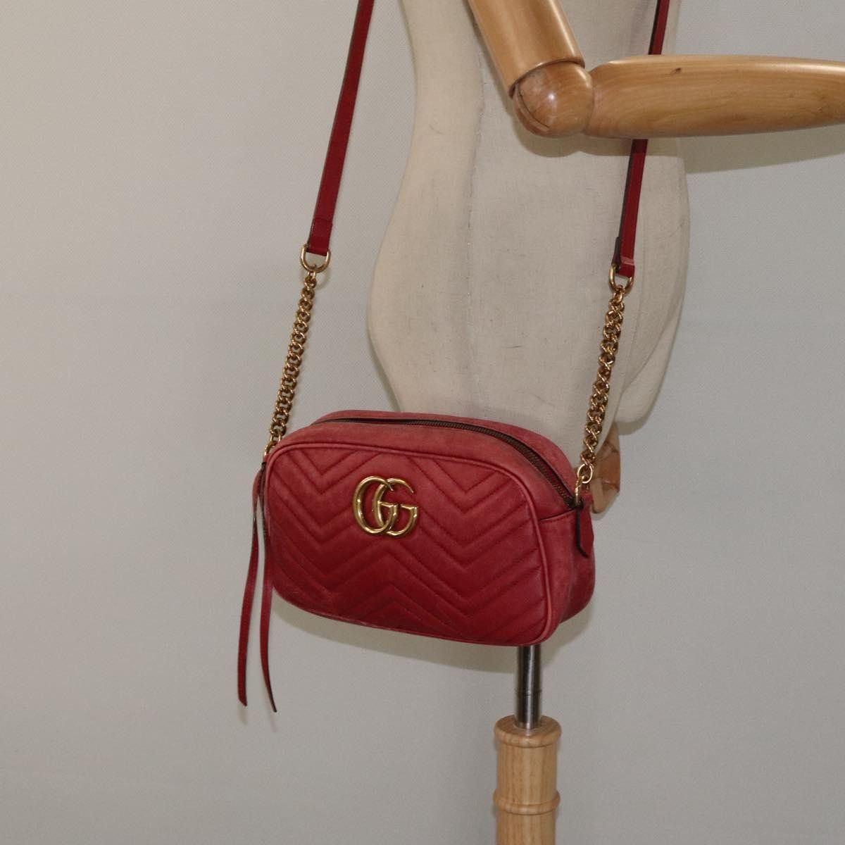 Gucci GUCCI GG Marmont Chain Shoulder Bag Leather Red Gold Size ONE SIZE - 21 Thumbnail