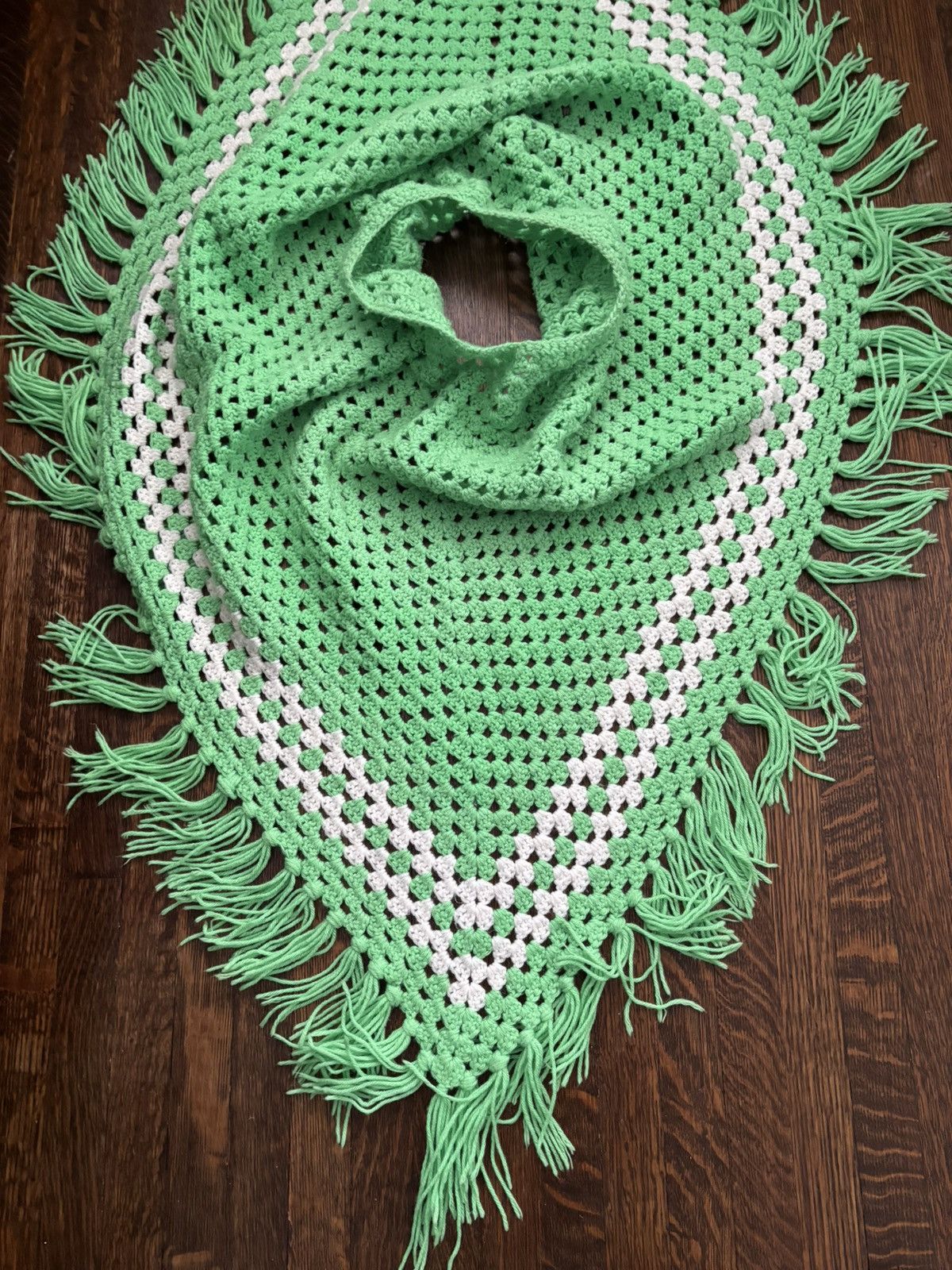 Vintage Vintage Crochet Knit Cape Shawl 1980s Handmade Sweater Green Size US M / EU 48-50 / 2 - 9 Thumbnail