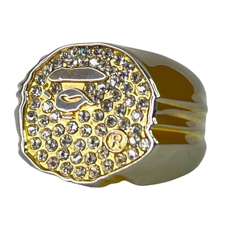 Bape Bape Gold Plated Crystal Ape Head Ring Size ONE SIZE - 2 Thumbnail